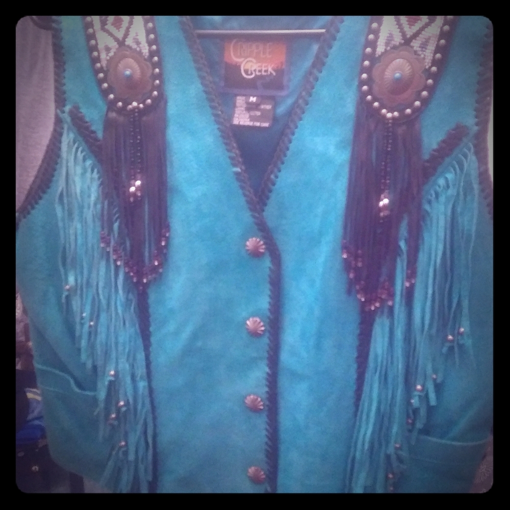 Teal leather Vest